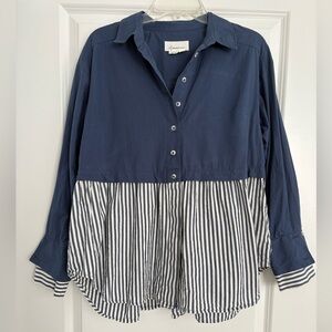 Anthropologie Blue Textile Accent Top